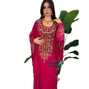 Regular Fit <b>Plus</b> <b>Size</b> Lightweight Georgette Beaded Handmade Flared Hem Floor Length High Neck Long Sleeve <b>Kaftan</b> Wedding Ramadan - Product Image 2