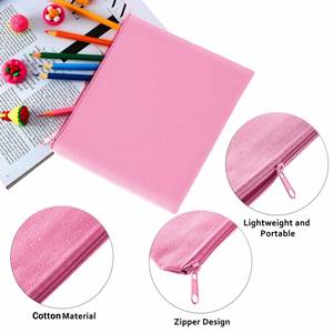 Trousse de Maquillage Rose en Toile de Coton Lavable, Portable, Multifonctionnelle, Personnalisable avec Logo, Fermeture Éclair, pour Voyage - Product Image 3