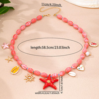 Collier à breloques côtières 3 couches de perles, fabrication OEM/ODM de bijoux fantaisie, perles en résine rose, pendentifs émail cœur, étoile de mer, coquillage, soleil