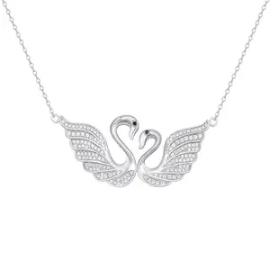 Zircon Fine Jewelry Brand Designer crystal Animal S925 Sterling Silver Cubic Zirconia Love swan pendant Necklace for women