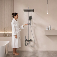 Ensemble de robinetterie de douche murale à 4 fonctions en aluminium brossé gris canon, style clavier de piano, pour hôtel et maison
