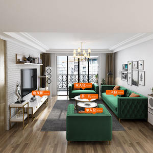 Juego de sofás de tela de terciopelo moderno de 3 asientos al mejor precio para muebles de sala de estar - Product Image 2