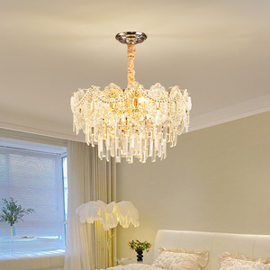 Lámpara de araña moderna clásica redonda de cristal con luz LED para sala de estar, villa, hotel, salón de banquetes, con múltiples cabezales E27 y control por interruptor. - Product Image 2