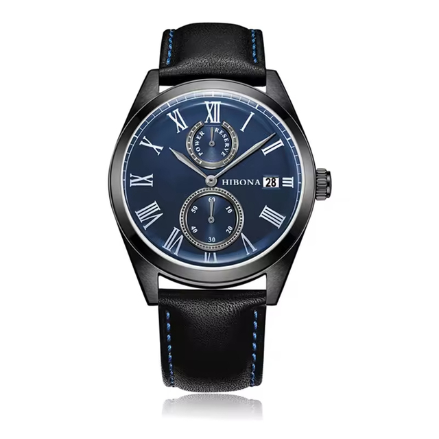 High Quality 20mm Black Leather Waterproof Round Miyota Quartz Movement Chronograph Leisure Mechanical Watches for Men