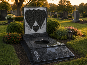 Monumentos funerarios de granito con diseño de doble corazón en oferta. - Product Image 6