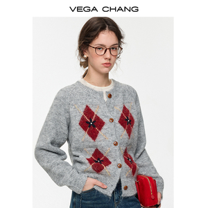 Chaqueta de Punto Retro con Diseño Argyle VEGA CHANG, Suéter de Moda para <span class=keywords><strong>Mujer</strong></span>, Cárdigan para <span class=keywords><strong>Mujer</strong></span>, Nuevo Suéter Versátil para Otoño e Invierno 2026 - Product Image 3