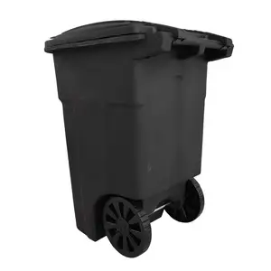 120 240 Liters Black Rolling Outdoor Garbage Trash Can With Wheels And Attached Lid
