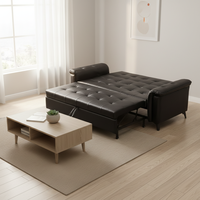 Canapé-lit moderne italien pour salon, luxe léger, cuir noir, télécommande, canapé-lit 2 places pour la maison