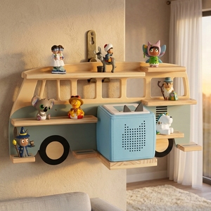 Étagère en bois pour Tonies jusqu'à 32 figurines (magnétiques) - Motif bus pour garçons et filles - Autonome ou à suspendre pour <span class=keywords><strong>Toniebox</strong></span> - Product Image 1