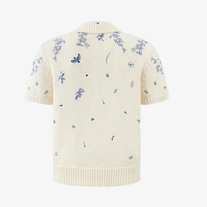 <span class=keywords><strong>Cardigan</strong></span> Ricamato Personalizzato per Uomo, Manica Corta con Bottoni, Ricamo Floreale a Farfalla Color Crema, Maglione Lavorato a Maglia per Uomo - Product Image 4