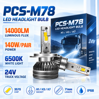 Feux avant LED pour camion PCS-M78 24V 140W 14000LM, double tube en cuivre, H1 H3 H7, homologation DOT E-mark FMVSS, éclairage robuste pour camion