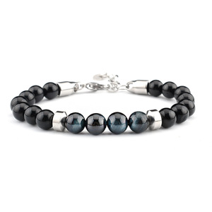 Wholesale Punk Silver Onyx <b>Beaded</b> <b>Bracelets</b> for Men Trendy Style with Stainless Steel Buckle and Tiger Eye for Anniversaries - Product Image 5