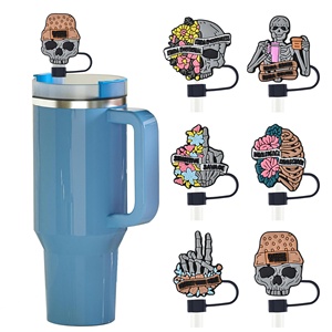 Halloween Series 10Mm Cartoon Pvc Toppers 8Mm <b>Skull</b> Dustproof Horror Straw Topper Bar Accessories - Product Image 1