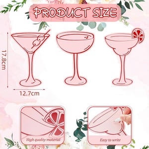 Carte de table en papier rose en forme de verre à cocktail, personnalisable, pour l'attribution des places aux invités de mariage, thème champagne - Product Image 2