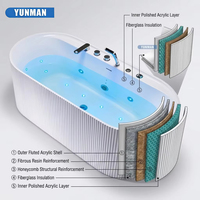 Baignoire autoportante moderne en acrylique blanc avec hydromassage à bulles d'air, certifiée CE, écologique, idéale pour appartement