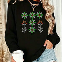 Motif de fleur en strass personnalisé, design de transfert thermique en strass pour t-shirt