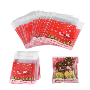 Christmas Cellophane Bags Resealable Sealed Plastic Cellophane Gift Bags with Adhesive Closure for Bakery Cookie Candies