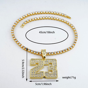 Articolo di Tendenza Transfrontaliero: Ciondolo Hip-Hop Numero 23 con Lettera Diamantata, Catena in Lega Stile Bambù, Gioiello Completamente Tempestato di Diamanti per Uso Esclusivo - Product Image 2
