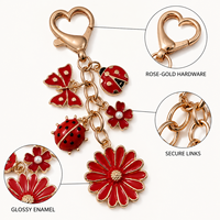 Porte-clés Papillon Fleur en Émail Rouge, Breloque Coccinelle en Alliage de Zinc Plaqué Or avec Perle, Pendentif pour Sac à Main et Décoration de Voiture pour Femme