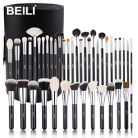 BEILI pinceaux de maquillage pour le visage de luxe végétalien logo argent mélangeur de haute qualité ensemble de beauté correcteur de marque privée noir mat OEM