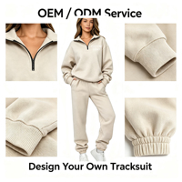 Ensemble 2 pièces en molleton personnalisé pour femme : Sweat-shirt décontracté à demi-zip et pantalon de jogging élastique assorti