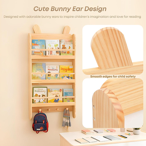 Estantería de Madera para Niños, Estantería de <span class=keywords><strong>Pared</strong></span> de 3 Niveles, Organizador de Libros para Habitación Infantil, Cuarto de Bebé, Dormitorio - Product Image 6