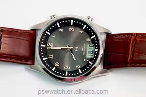 Luxe 3 ATM hommes mode énergie <span class=keywords><strong>solaire</strong></span> radiocommandée numérique bracelet en cuir véritable <span class=keywords><strong>montre</strong></span> de haute qualité pour hommes - Product Image 3