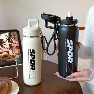 Bouteille d'eau isotherme à large ouverture de 600 ml, colorée, en gros, avec couvercle à ouverture rapide par pression et sangle - Product Image 1