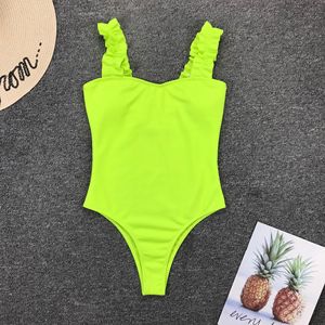 Vente en gros de monokini à volants de couleur unie à bandoulière 2025 - Product Image 3