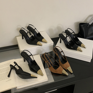 Nouvelles Sandales Pointues Ouvertes à l'Arrière 2024, Tête Métallique Tendance, Style Sœur Royale, Élégantes Chaussures à Talons Hauts pour Femmes - Product Image 1