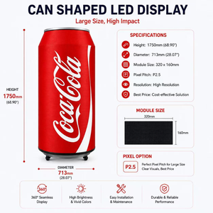 Écran LED géant en forme de canette |   360 °   Écran publicitaire numérique avec refroidisseur en option, affichage publicitaire P1.25-P2.5 pour les boissons - Product Image 1