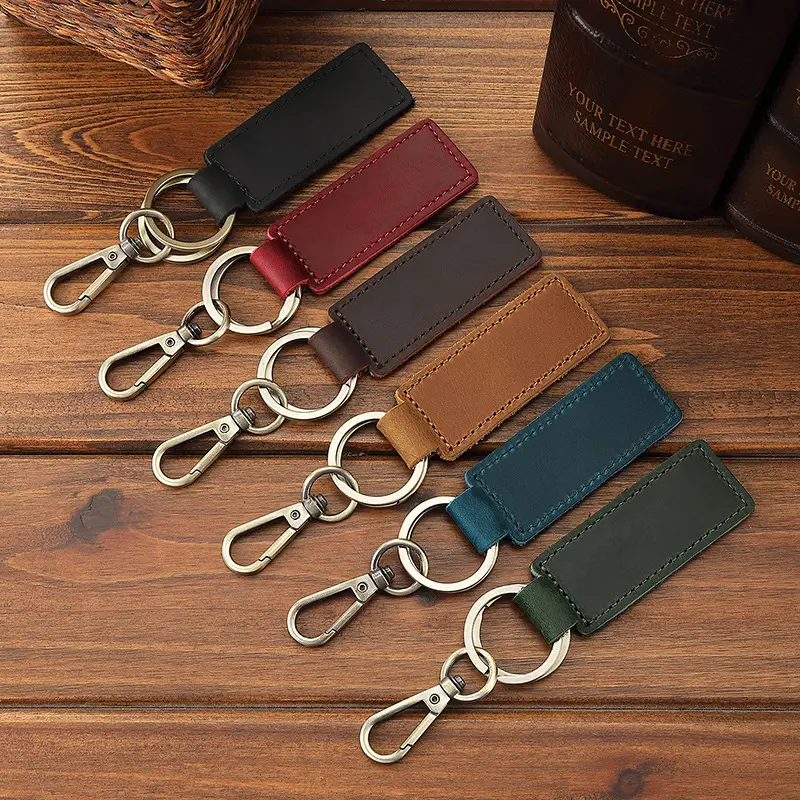 Hot sale Leather Key Chain Vintage Blank Personalized Engraved Logo Genuine Leather Keychains