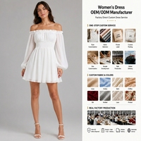 Robe Courte Fluide en Mousseline de Soie et Spandex pour Femme, Coupe Ample Épaules Dénudées, Taille Naturelle, Style Vintage, Idéale pour l'Été