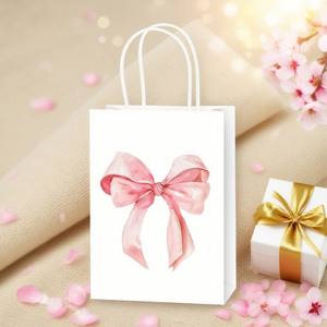 Custom Recyclable Pink Bow <b>Gift</b> <b>Bags</b> Wedding Favor <b>Party</b> <b>Gift</b> Bow-Tied Packaging Handle Printed Luxury Paper Shopping <b>Bag</b> - Product Image 5