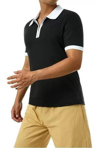 Polo de manga corta personalizado informal para jóvenes con cuello de cremallera de corte ajustado de color de contraste de semi-cremallera - Product Image 4