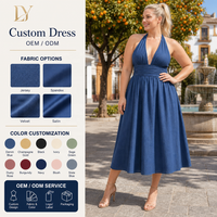 Robe midi décontractée à col halter froncé sur mesure en gros, grandes tailles