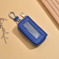 Pochette rectangulaire transparente pour clé de voiture en cuir PU litchi marron avec fermeture éclair, sacoche auto porte-clés