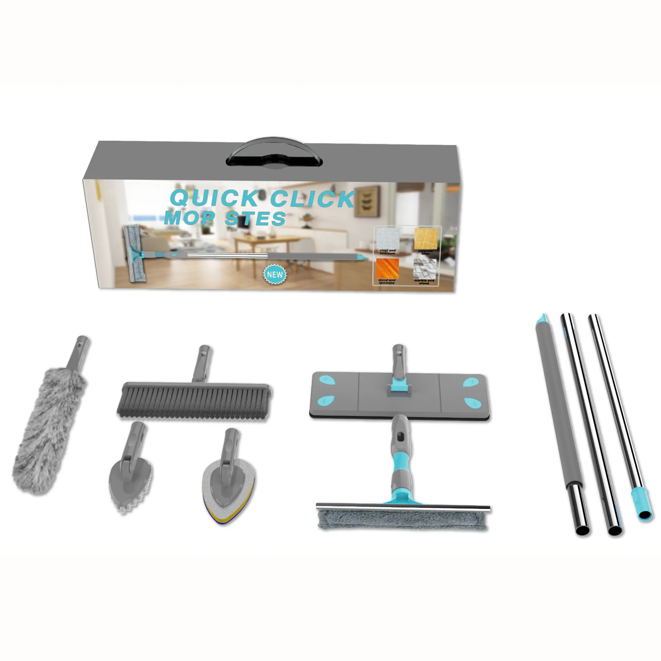 Haushalts reinigungs werkzeuge Neues Design 7 in 1 Kit Smart Mop & Besen & Mikro faser Staub tuch & Peeling Schwamm & Fenster wischer & Bürste