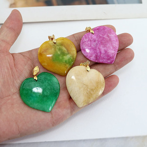 CZ8890 Liontin Hati Giok Hijau Asli 40mm, Batu Permata Alami untuk Pembuatan Perhiasan Kalung - Product Image 2