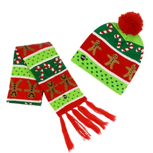 Custom Hot Sale Knitted Jacquard Christmas Style Hat and Scarf Set for Kids