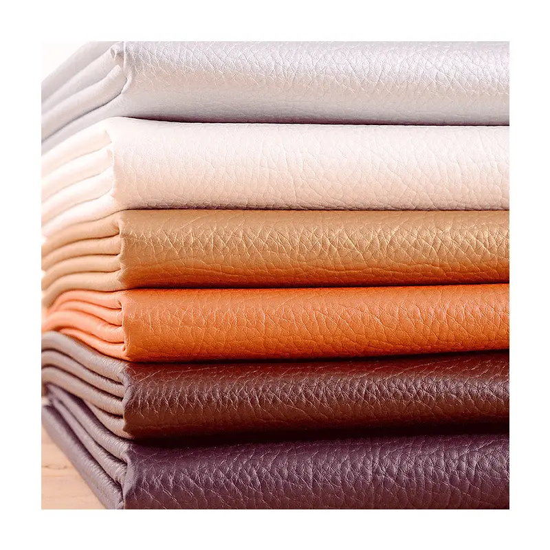 Reciclaje Litchi textura 0,7mm Rexine vegano PU Artificial Faux tela de cuero sintético para ropa bolsa chaquetas camas sofá fabricación