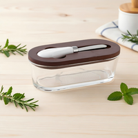 Pot à beurre en verre hermétique avec couvercle et spatule, ovale, pour le stockage du fromage à la maison