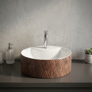 Pour lavabo de salle de bain rond une pièce en granit moderne de taille personnalisée avec égouttoir - Product Image 1