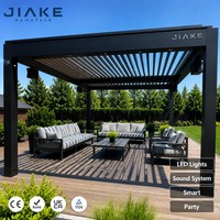 Pergola intelligente en aluminium Jiake avec éclairage LED et système audio extérieur, toit à lames orientables résistant aux intempéries pour terrasse de fête