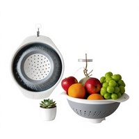 Égouttoir pliable en plastique gris et blanc pour évier, idéal pour laver les fruits, égoutter les légumes et les pâtes