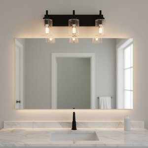 Modern 3-<b>Light</b> Bathroom Vanity <b>Light</b> Seeded <b>Glass</b> <b>Shades</b> Black E26 Base Wall Mount Warm White Incandescent - Product Image 2