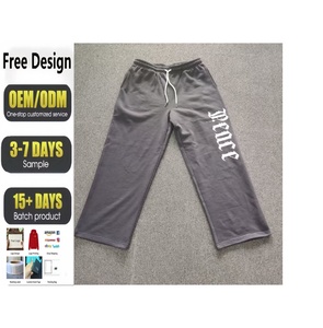 Pantalones Deportivos Grises con Cordón y Estampado Personalizado para Hombre, Pantalones Holgados de Algodón - Product Image 1