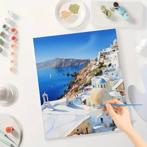 Kit <span class=keywords><strong>de</strong></span> pintura por números <span class=keywords><strong>de</strong></span> Grecia para adultos-DIY Santorini Cliffside y Blue Sea Sea16x20 pulgadas, regalos <span class=keywords><strong>de</strong></span> Arte Escénico sin marco - Product Image 3
