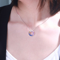 Laborgezüchteter bunter Saphir-Regenbogen-Anhänger, Blumenkette im Bubble-Stil, mit Diamanten besetzt, elegante S925 Silberkette