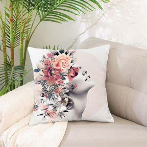 Funda de Almohada Decorativa Moderna con Estampado de Personajes, Diseño Floral y Retrato de Mujer para Decoración de Sofá - Product Image 4